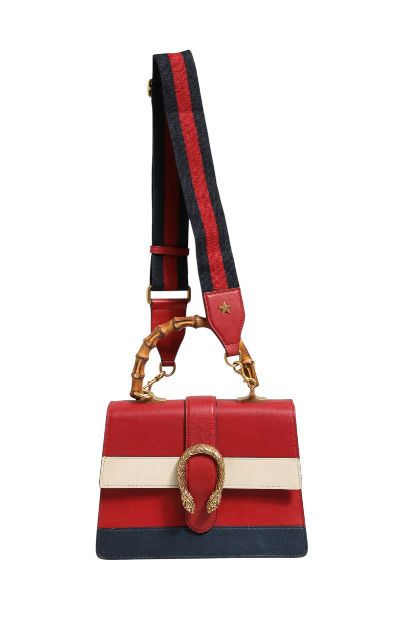 Gucci Dionysus Bamboo Medium Top Handle Bag - White/Blue/Red