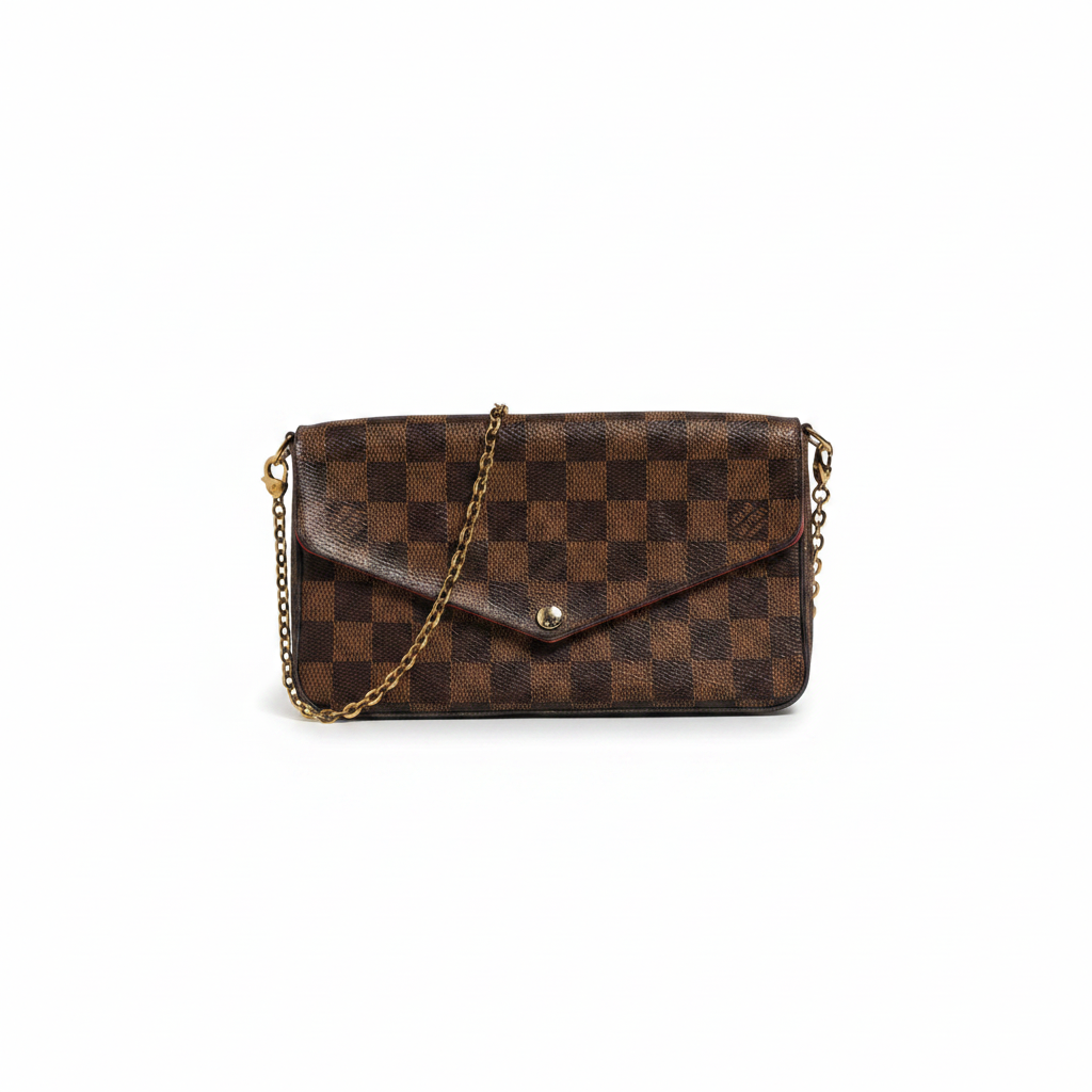 Louis Vuitton Damier Ebene Pochette Felicie  Chain Wallet