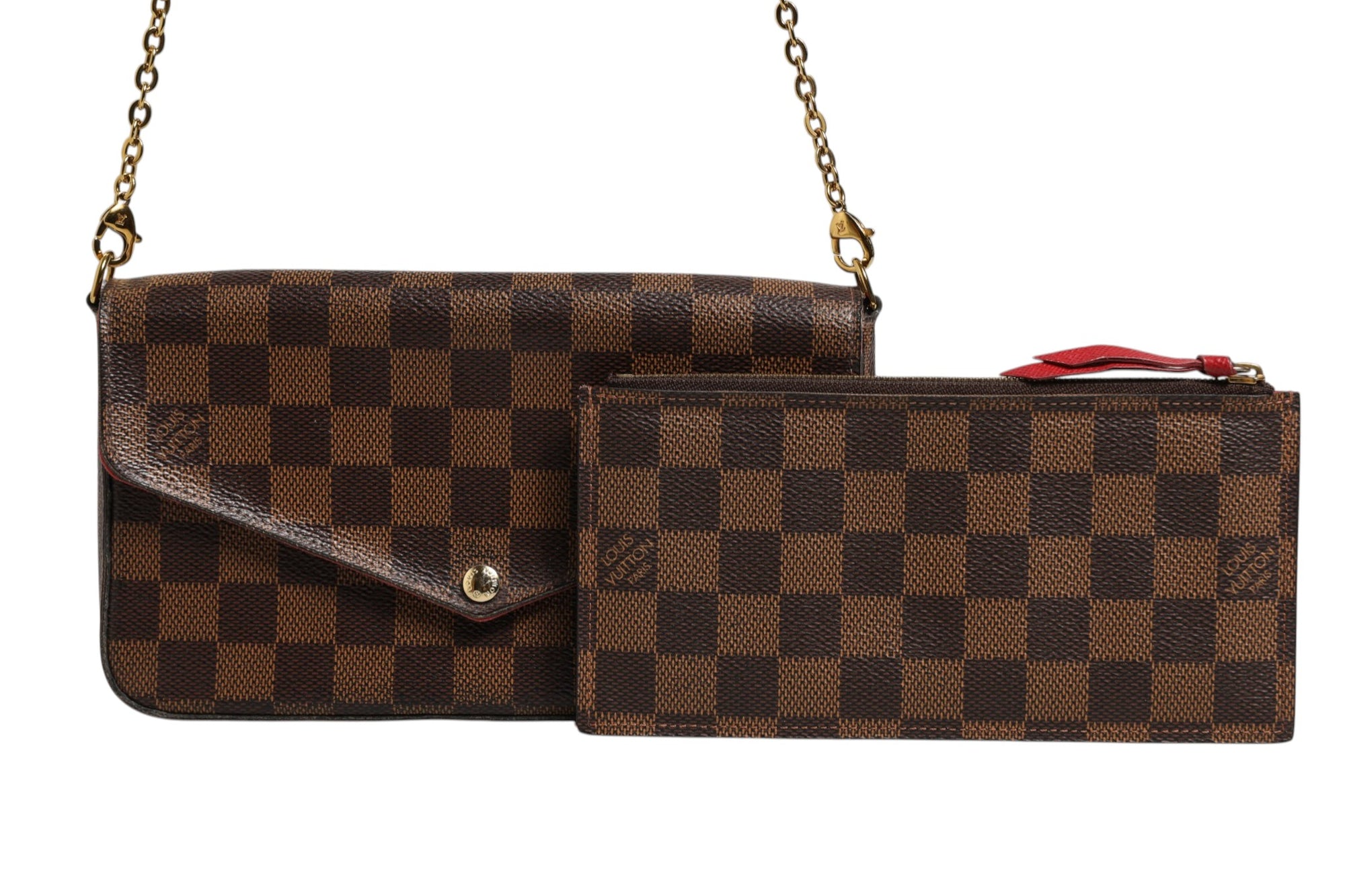 Louis Vuitton Damier Ebene Pochette Felicie  Chain Wallet