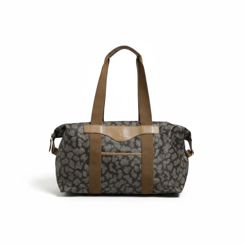 Saint Laurent Green and Brown Pattern Canvas Duffel Bag