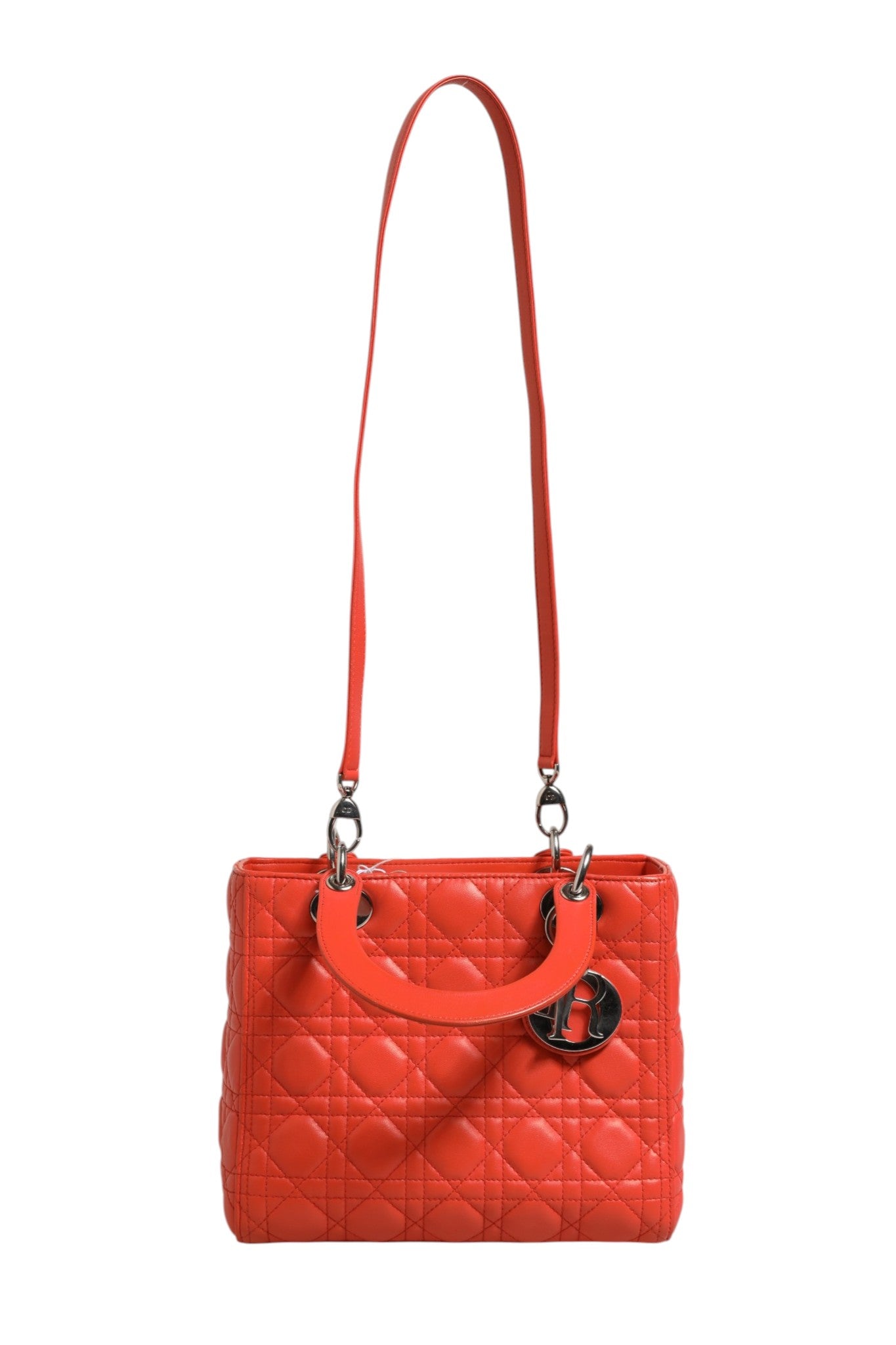 Christian Dior Cannage Leather Lady Dior Tote Bag - Orange