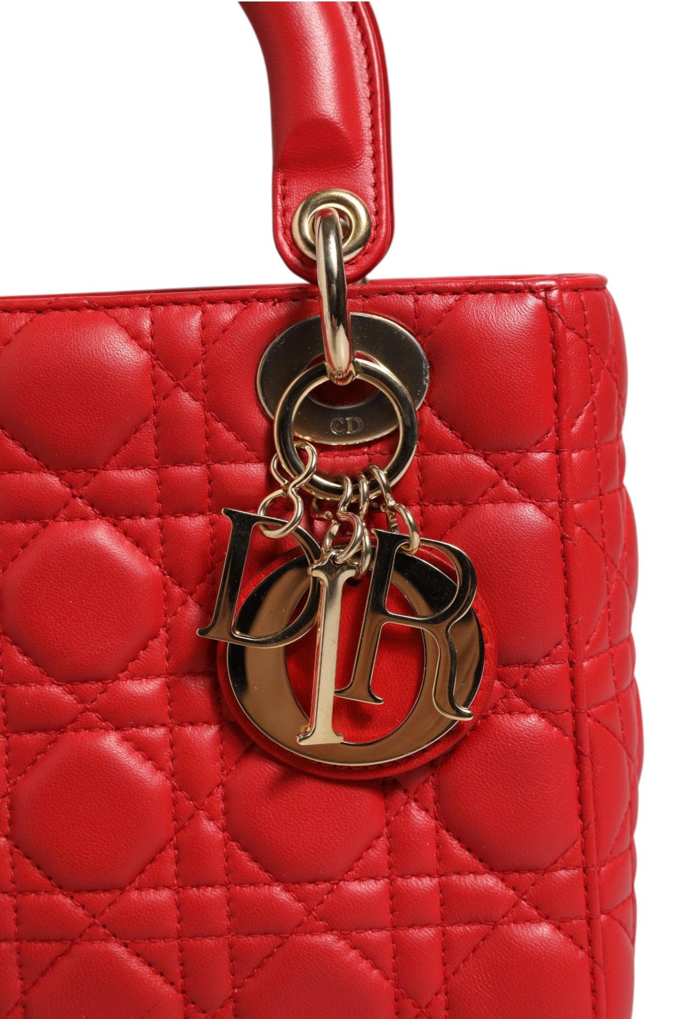 Christian Dior Cannage Leather Lady Dior Handbag - Red