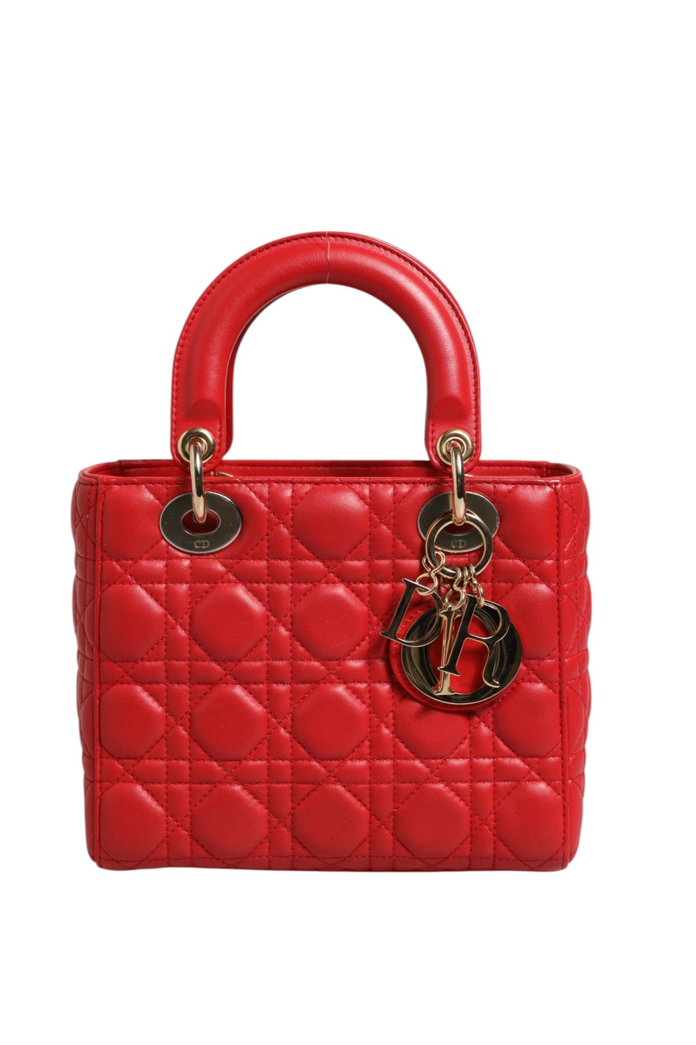Christian Dior Cannage Leather Lady Dior Handbag - Red