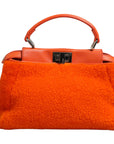 Fendi Leather & Shearling Mini Peekaboo Top Handle Bag - Orange