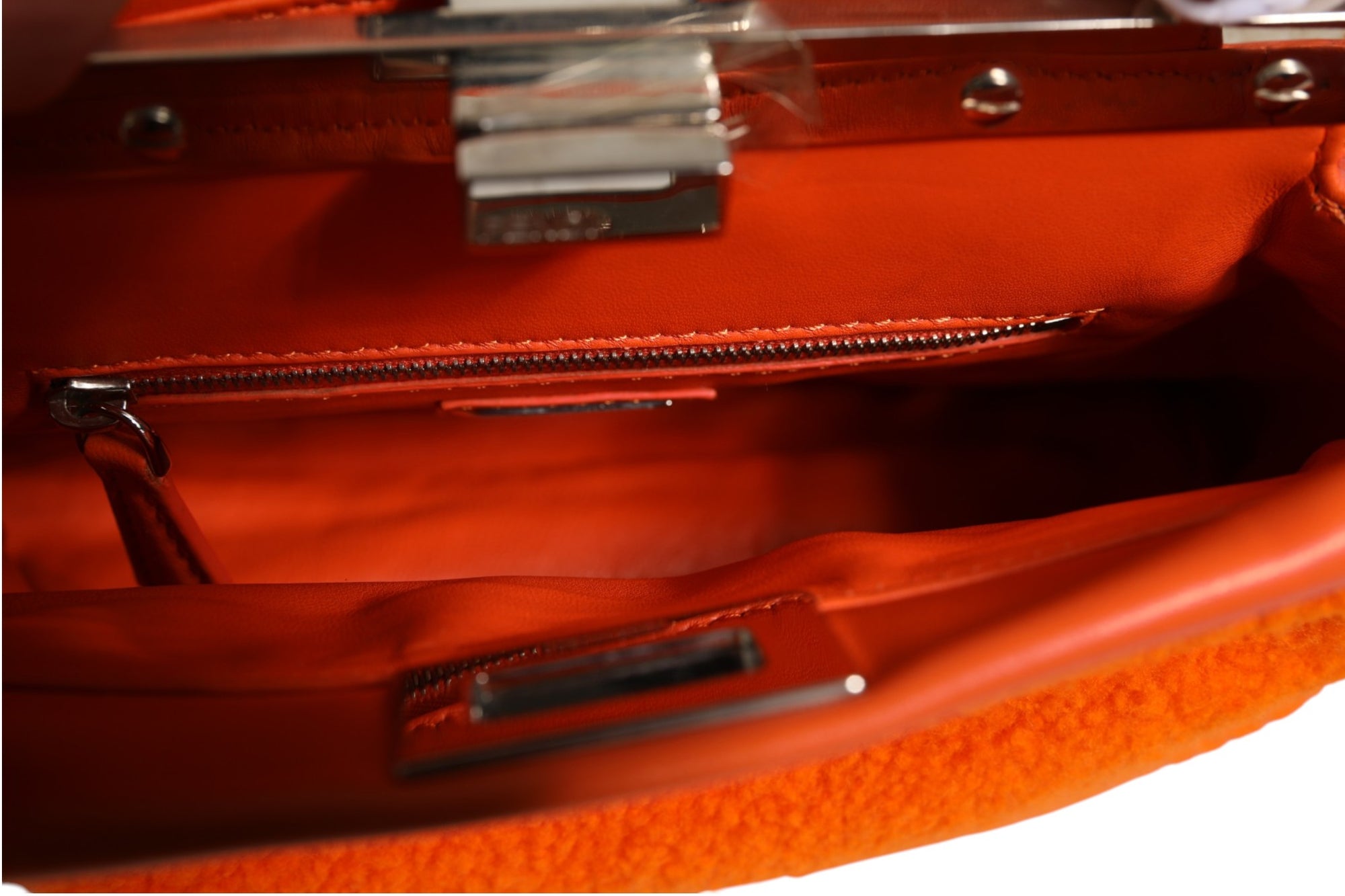 Fendi Leather &amp; Shearling Mini Peekaboo Top Handle Bag - Orange