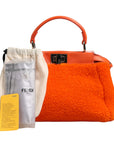 Fendi Leather & Shearling Mini Peekaboo Top Handle Bag - Orange