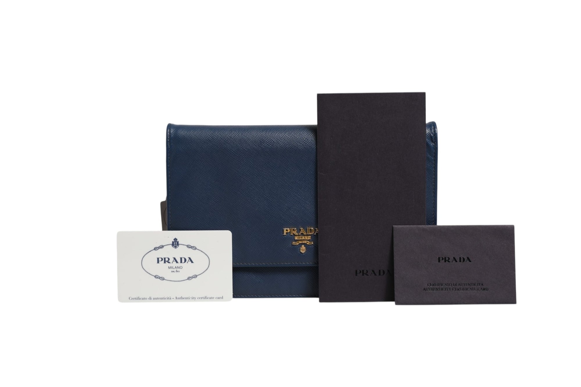 Prada Saffiano Leather Wallet on Chain Clutch Bag - Blue