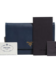 Prada Saffiano Leather Wallet on Chain Clutch Bag - Blue