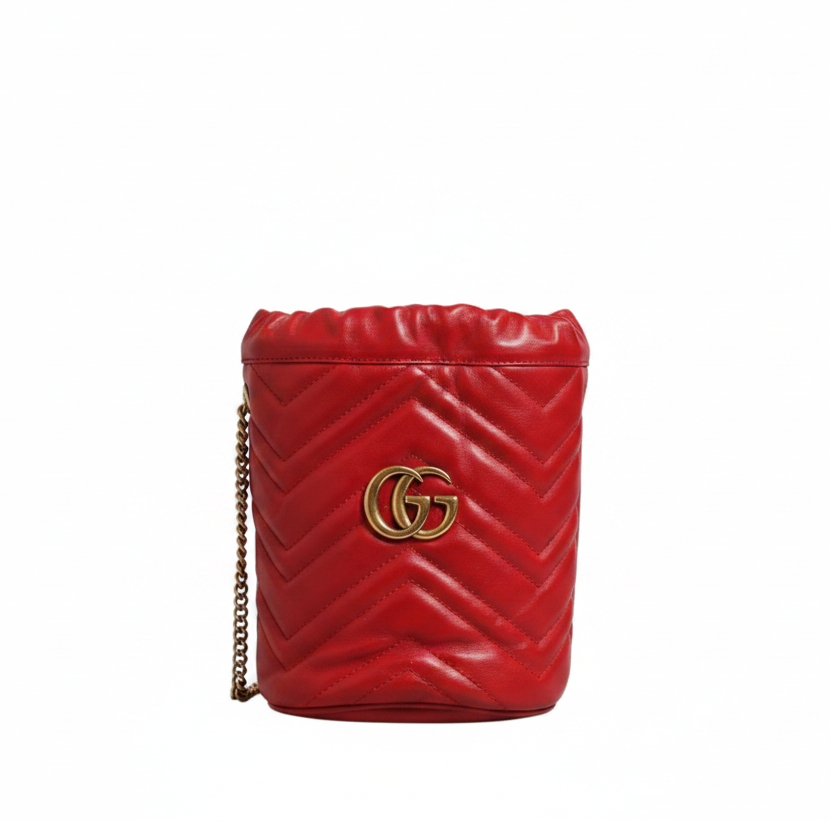 Gucci GG Marmont  Chevron Quilted Bucket Bag - Red