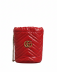 Gucci GG Marmont  Chevron Quilted Bucket Bag - Red