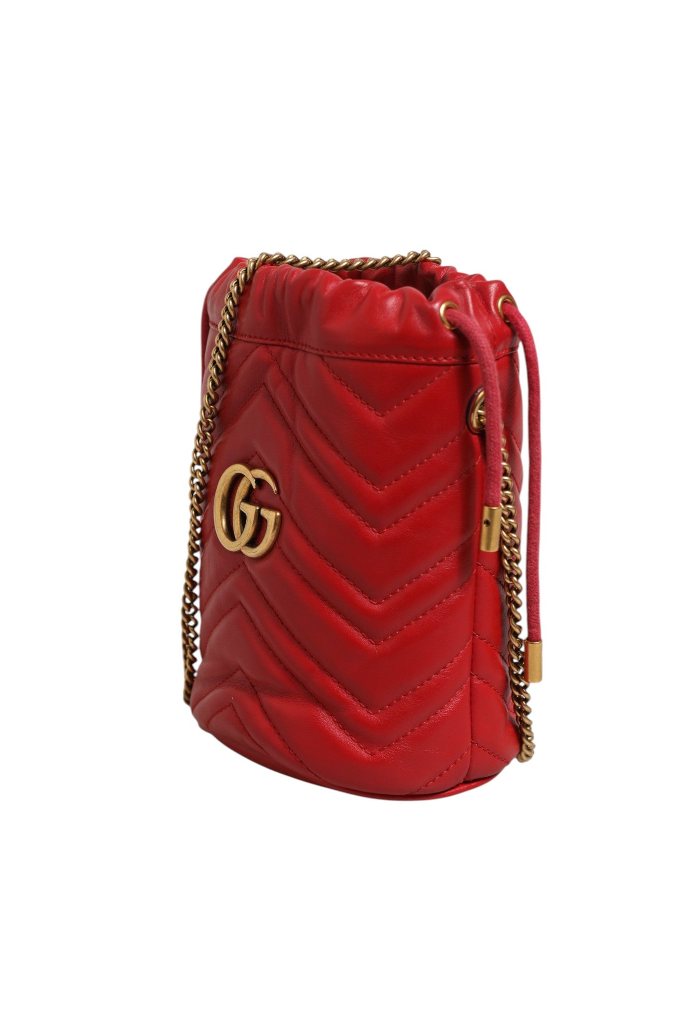 Gucci GG Marmont  Chevron Quilted Bucket Bag - Red
