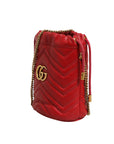 Gucci GG Marmont  Chevron Quilted Bucket Bag - Red