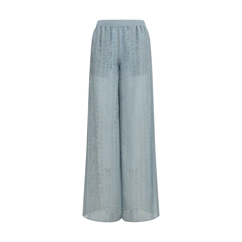 Fendi FF Silk Wide Leg Pants - Cerulean Blue