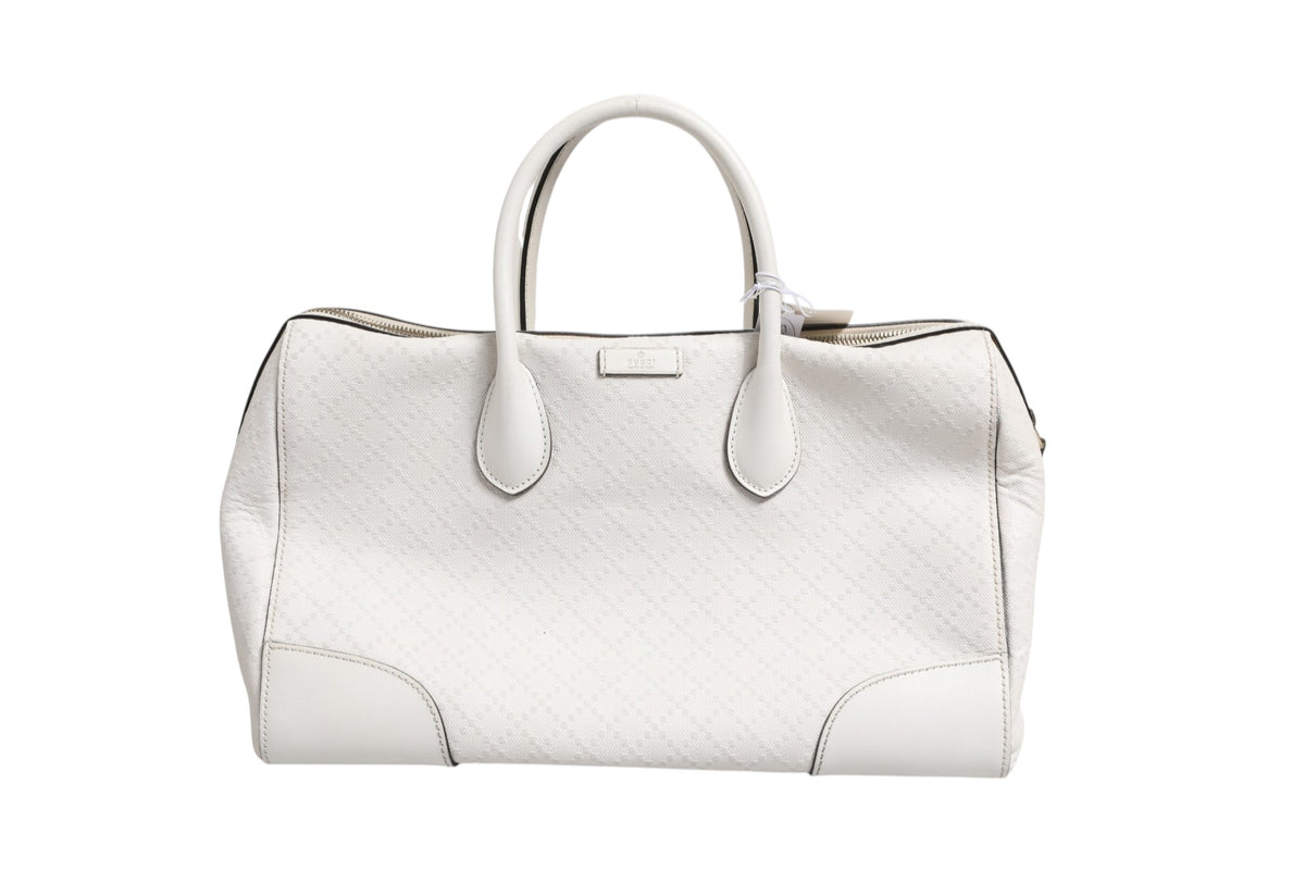 Gucci Medium Diamante Leather Boston Bag - White