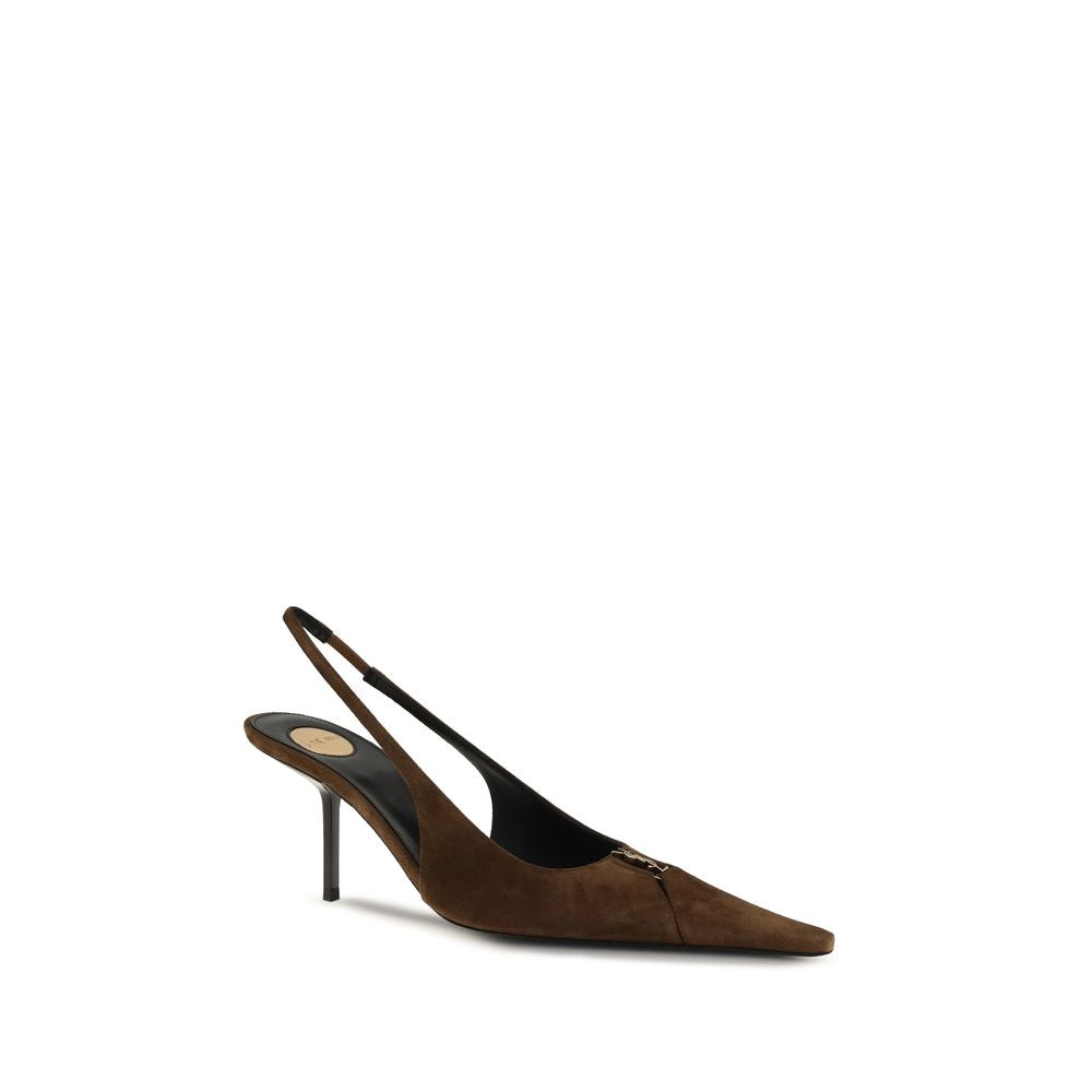 Saint Laurent Babylone Breteuil Slingback Heels - Brown