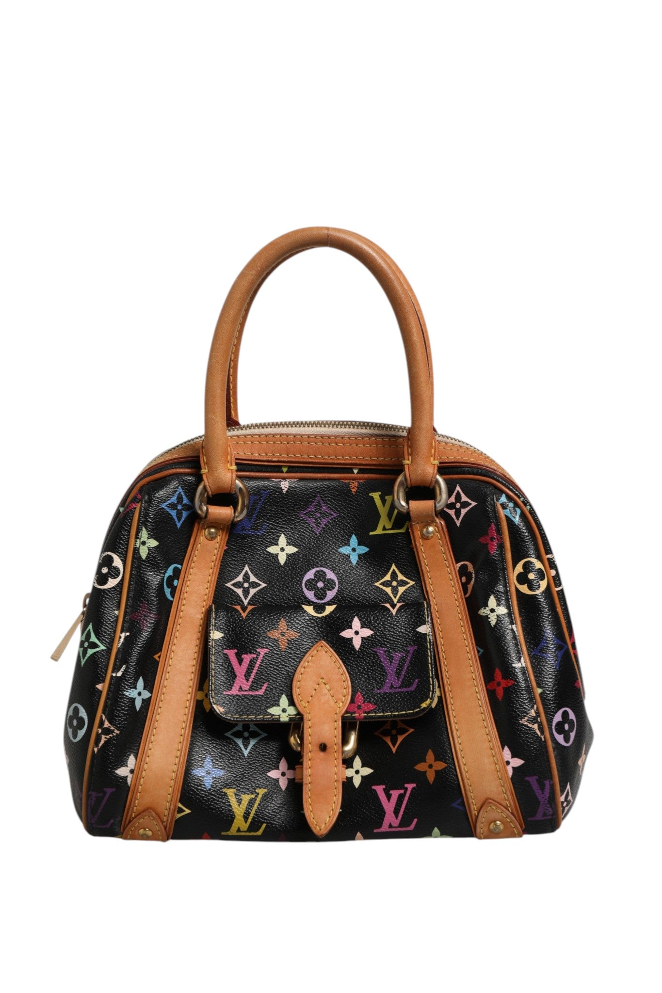 Used Louis Vuitton Black Monogram Multicolor Canvas Priscilla Handbag