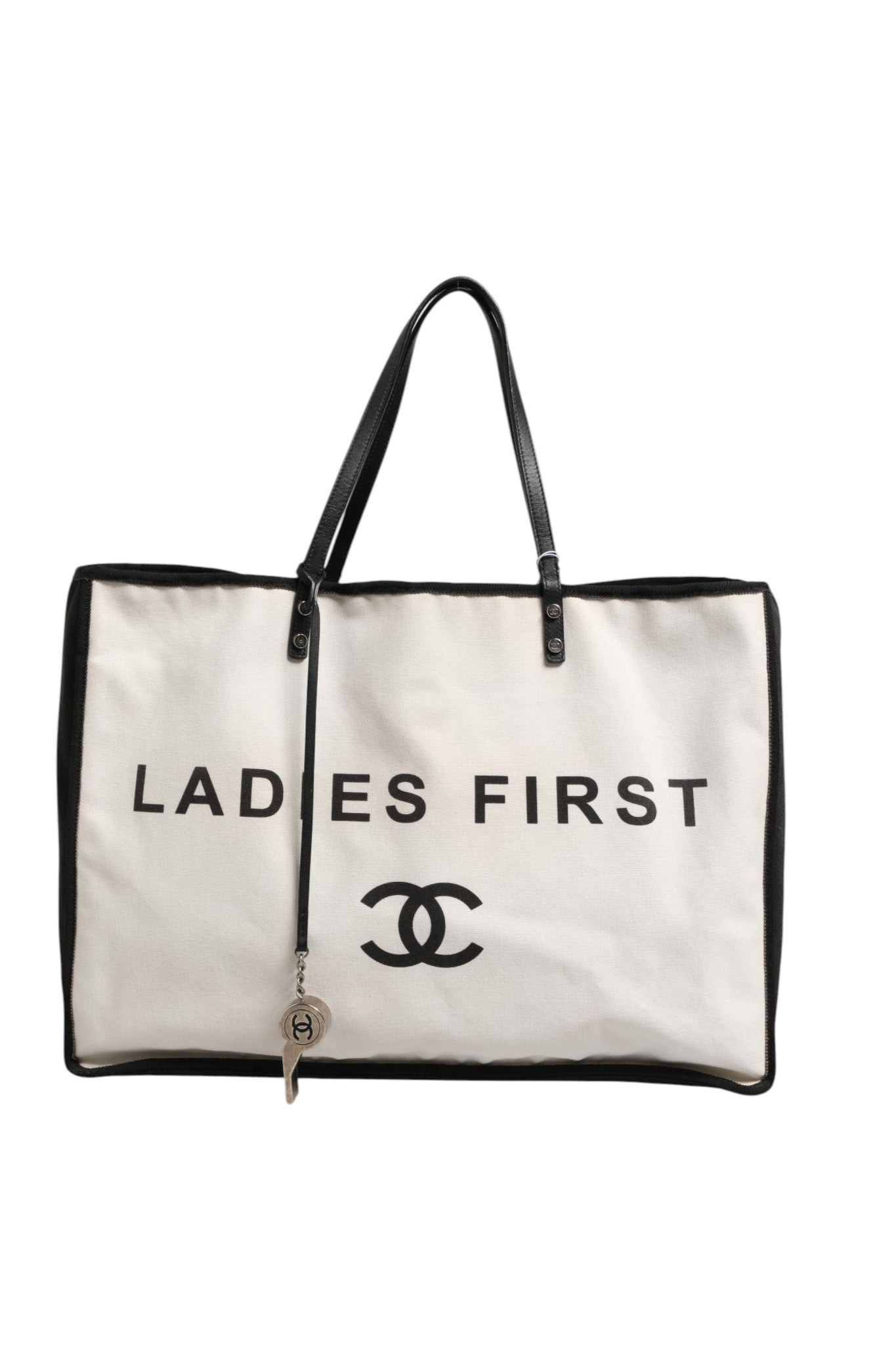 Chanel Ladies First Canvas Shopper Tote Bag - Black & White