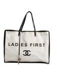 Chanel Ladies First Canvas Shopper Tote Bag - Black & White