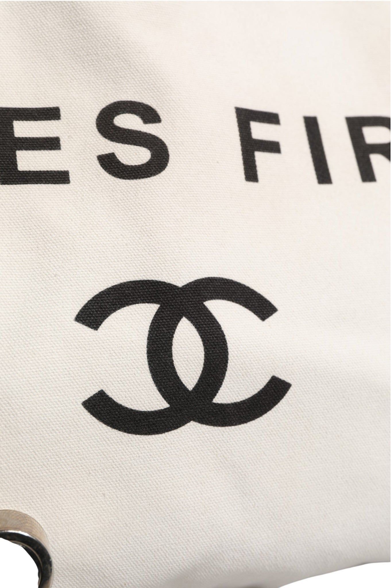 Chanel Ladies First Canvas Shopper Tote Bag - Black & White