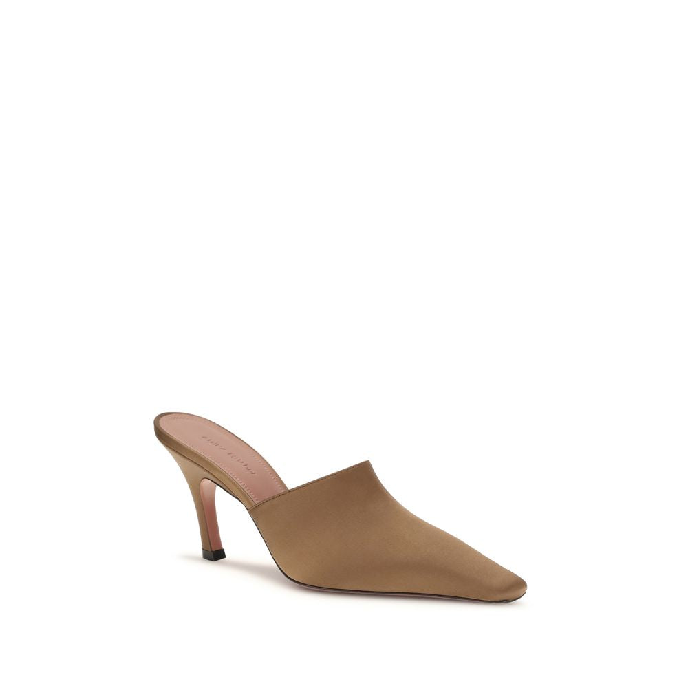 Amina Muaddi Jamie Silk High Heel Mule - Brown