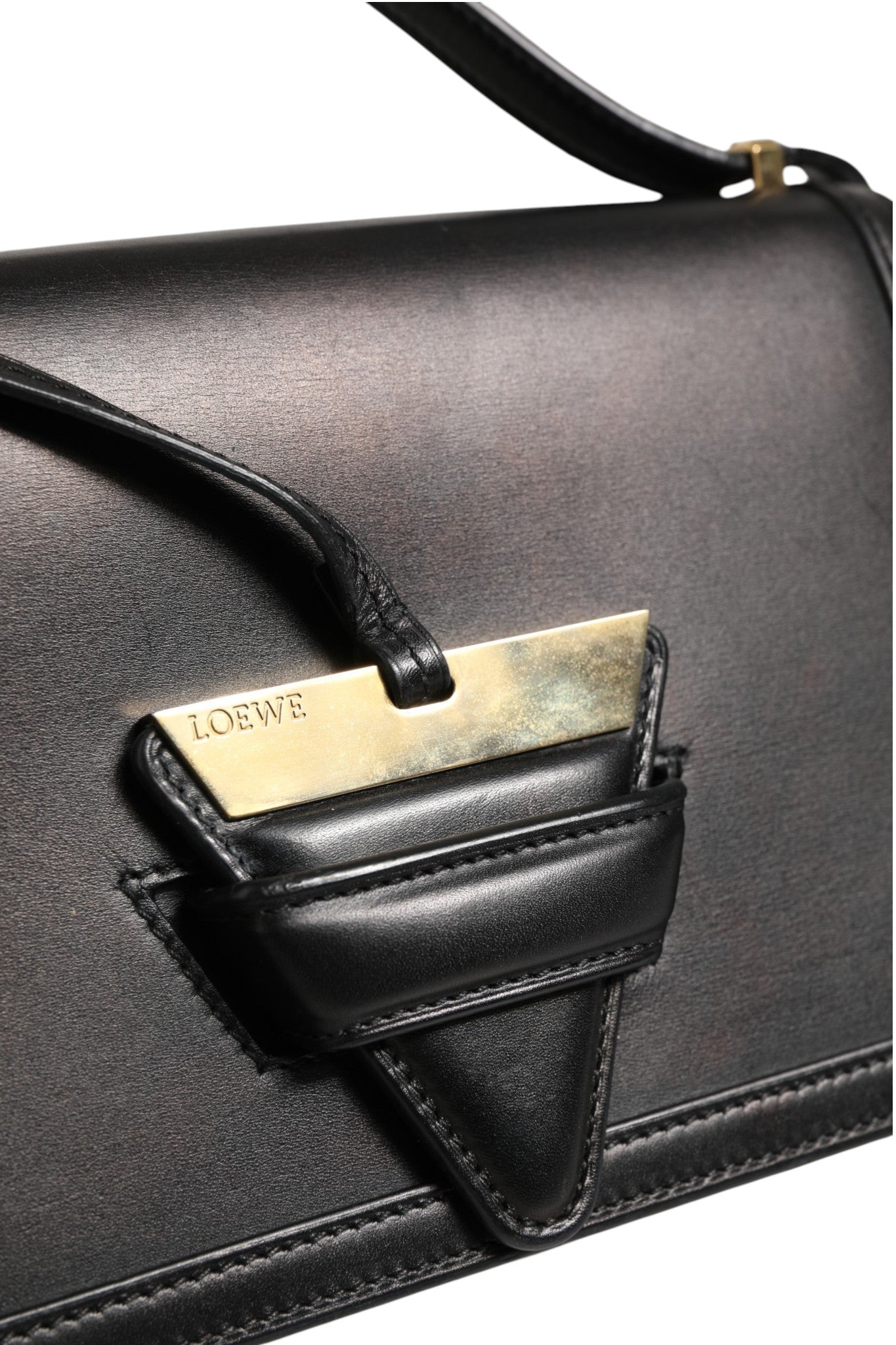 Used Loewe Barcelona Medium Leather Shoulder Bag - Black