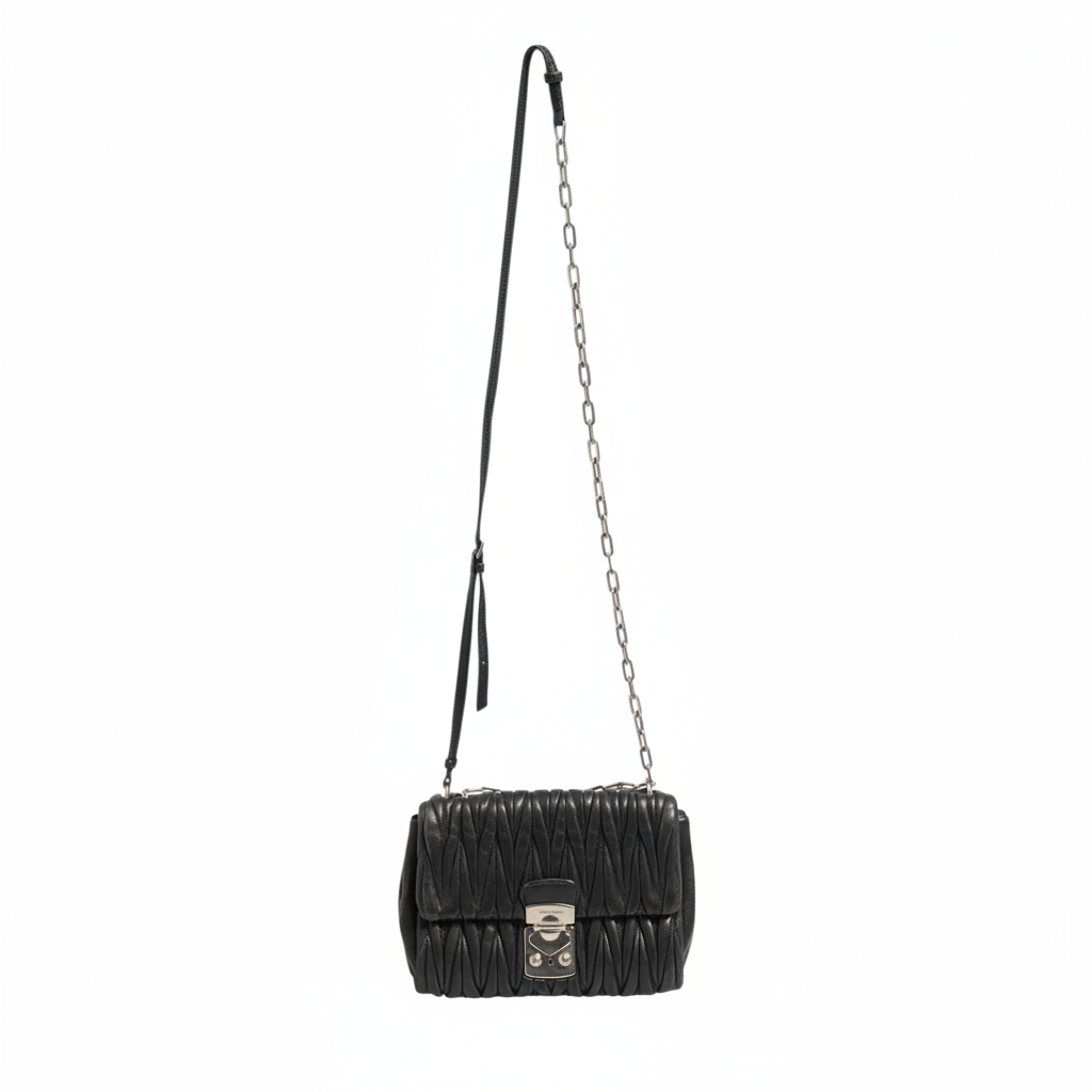 Miu Miu Confidential Matelasse Leather Flap Shoulder Bag - Black