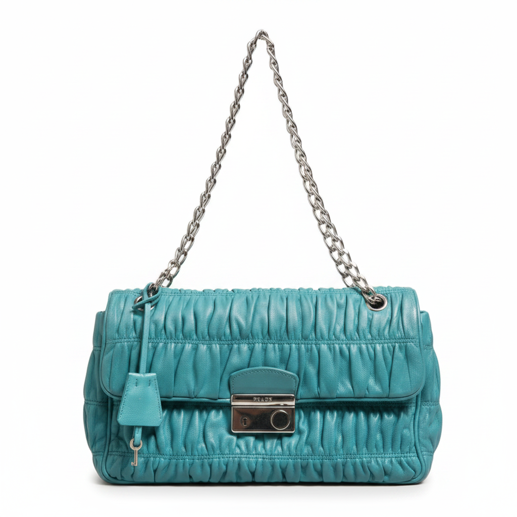 Prada Nappa Gaufre Flap Bag - Turquoise