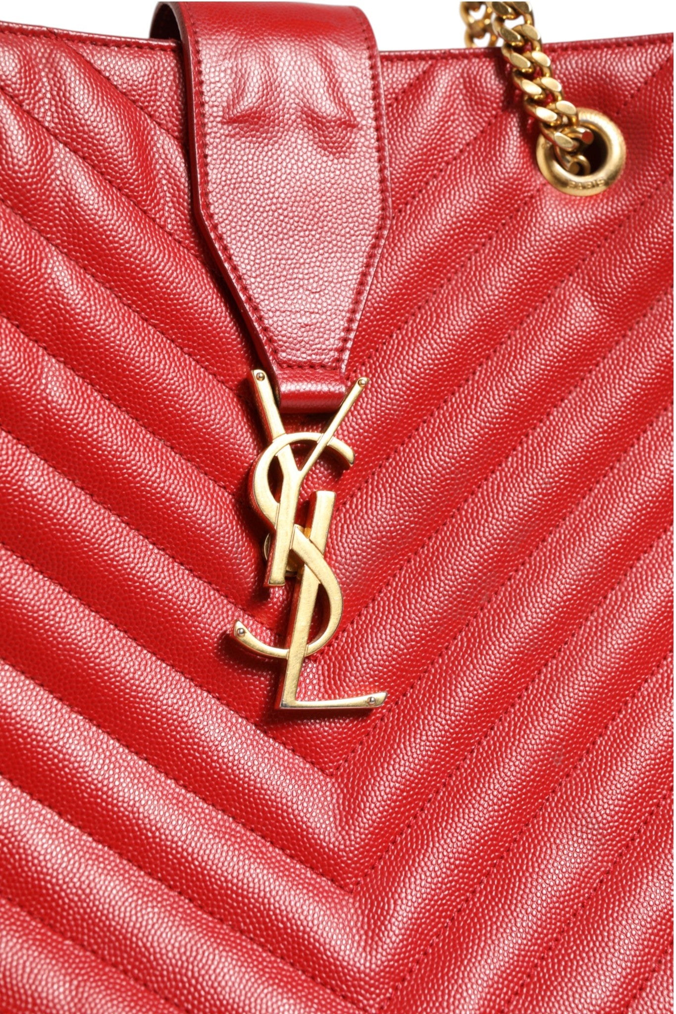 Saint Laurent Cassandre Grained Leather Tote Bag - Red