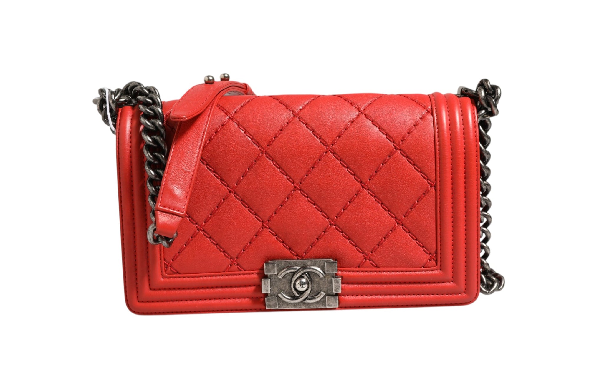 Chanel Red Diamond Stitch New Medium Boy Bag