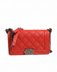 Chanel Red Diamond Stitch New Medium Boy Bag