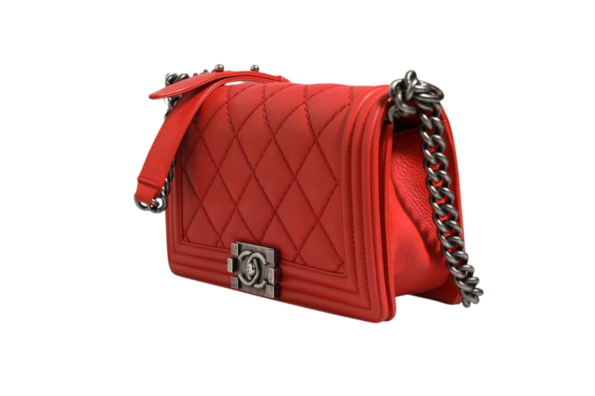 Chanel Red Diamond Stitch New Medium Boy Bag