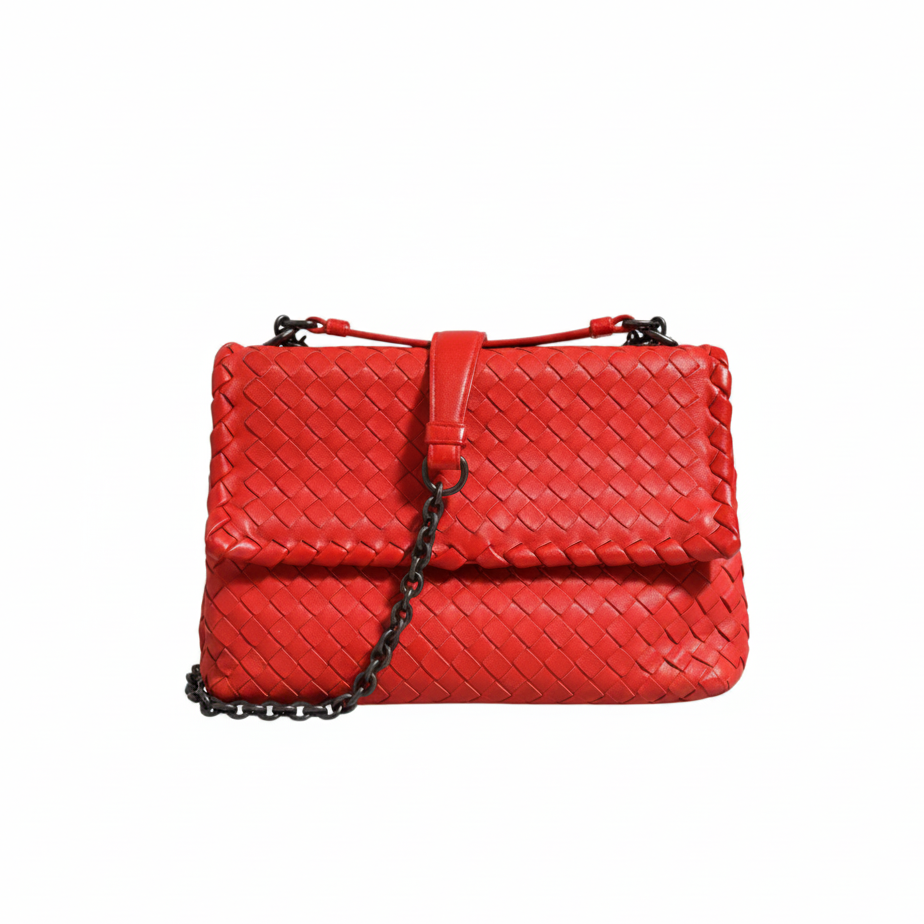 Bottega Veneta Olimpia Intrecciato Leather Small Shoulder Bag- Red