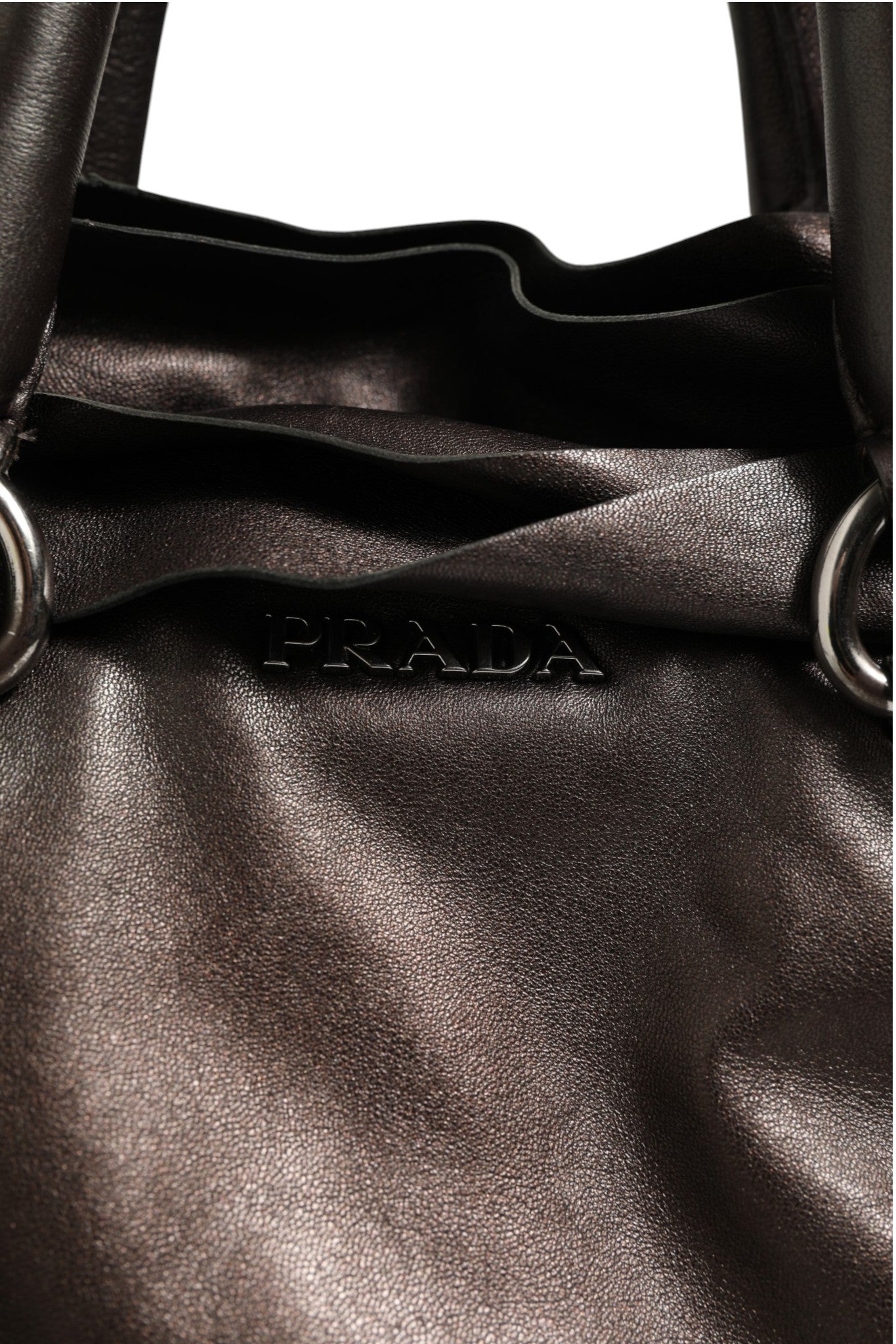 Prada Metallic Nappa Leather Ruffle Shoulder Bag - Brown