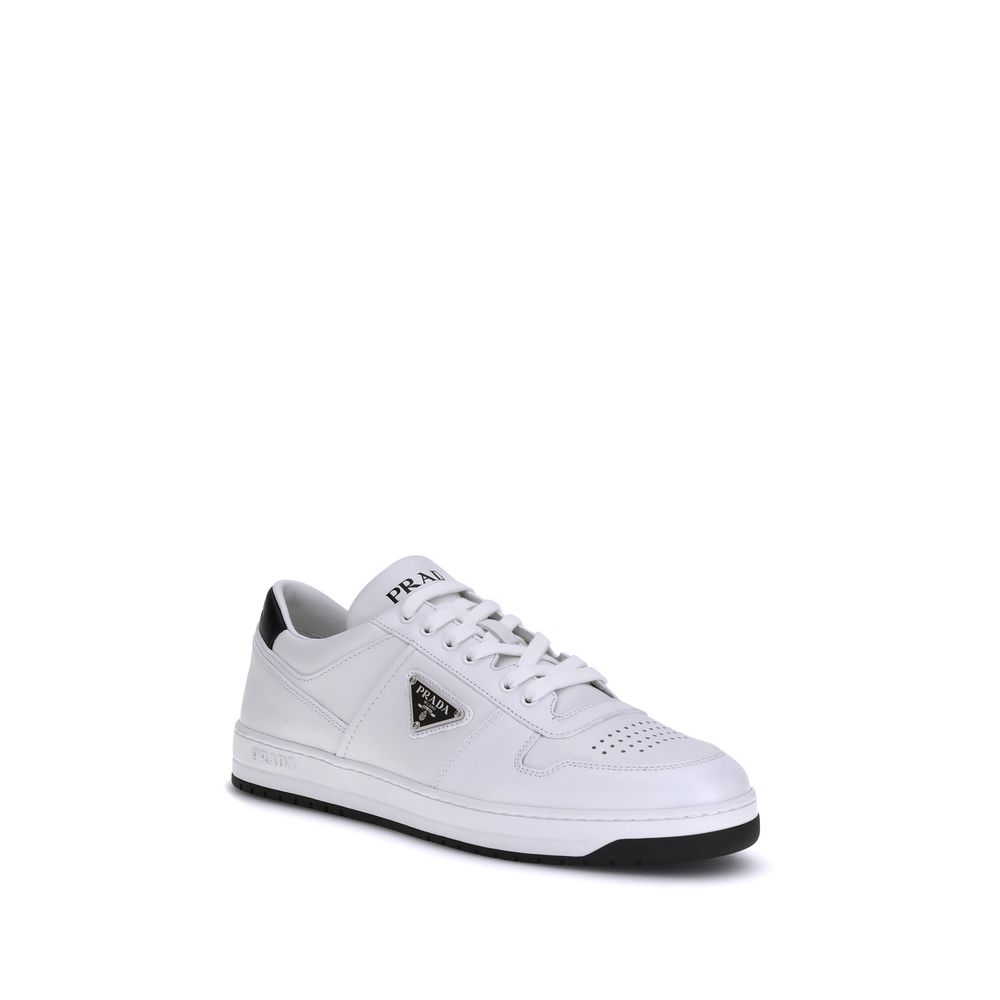 Prada Logo Leather Low Top Sneakers - White