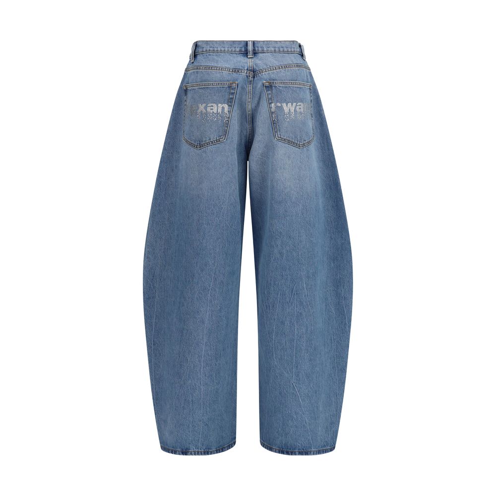 Alexander Wang Crystal Balloon-Barrel Leg Denim Jeans - Light Wash Blue