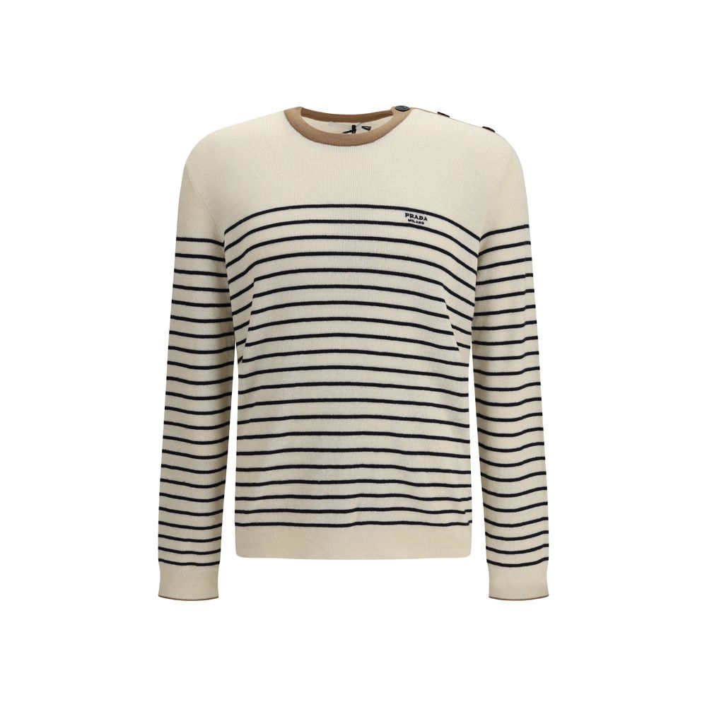 Prada Wool Striped Jacquard Sweater - Ivory &amp; Black