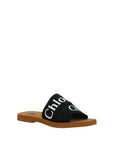 Chloé Linen Woody Flat Sandals - Black