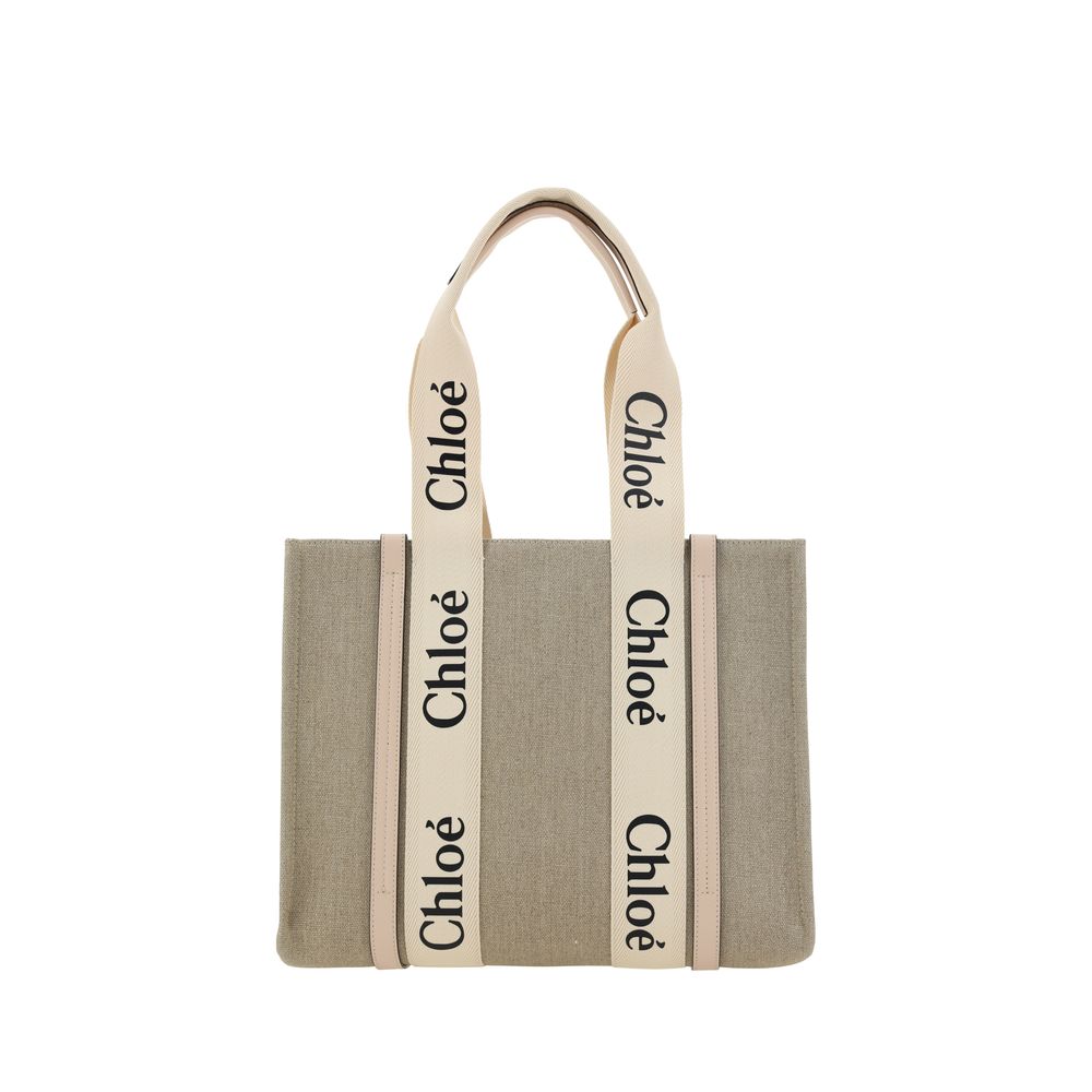 Chloé Linen Woody Shoulder Bag - Beige