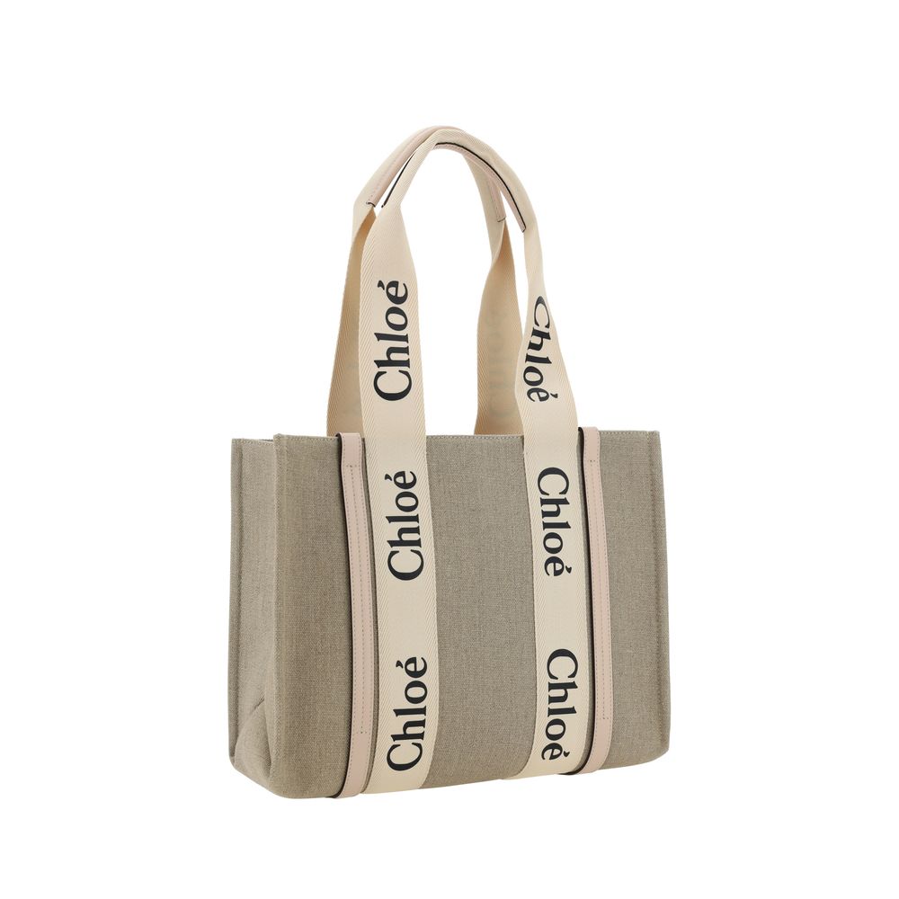 Chloé Linen Woody Shoulder Bag - Beige