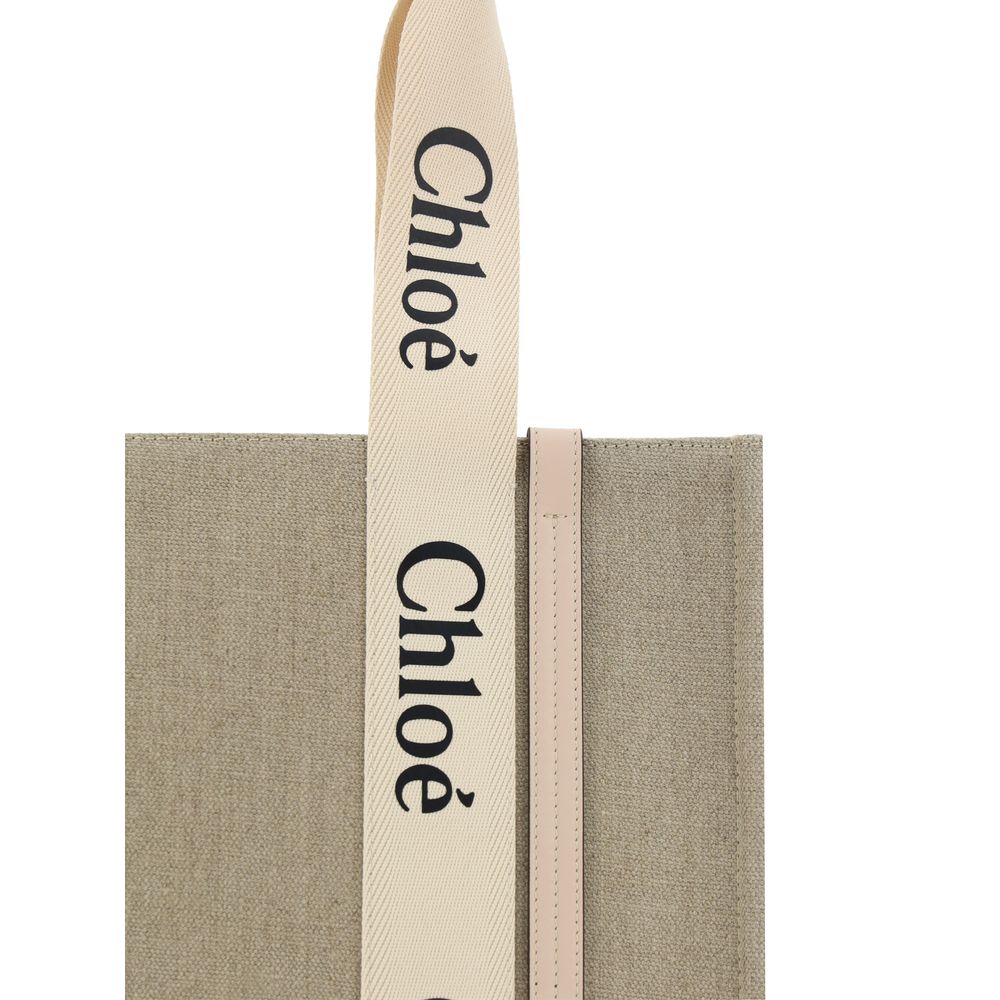 Chloé Linen Woody Shoulder Bag - Beige