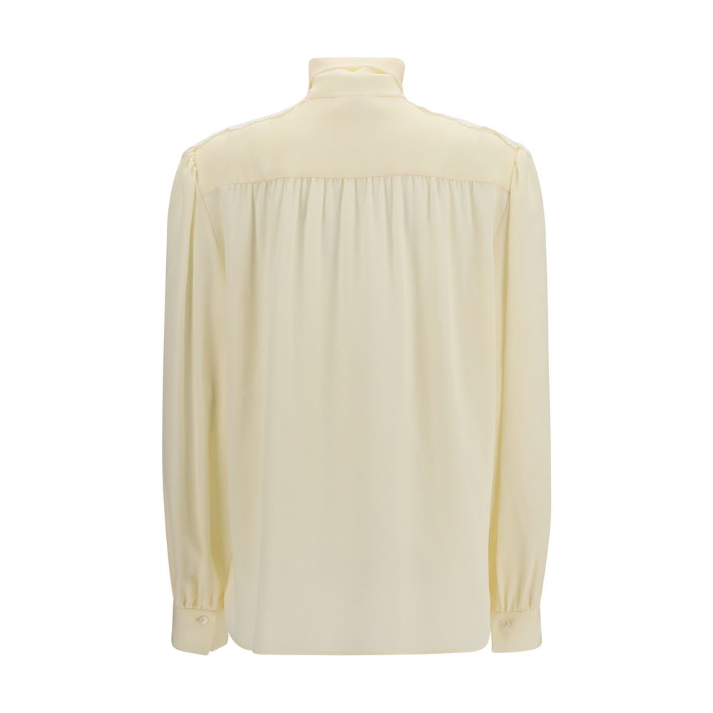Chloé Lace &amp; Embroidery Tie Neck Blouse - Ivory/Beige