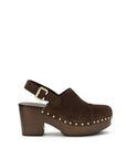 Chloé Jeannette Heeled Clog Mules In Suede Leather - Brown
