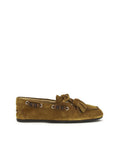 Miu Miu Suede Leather Slip On Boat Shoes - Tan Brown