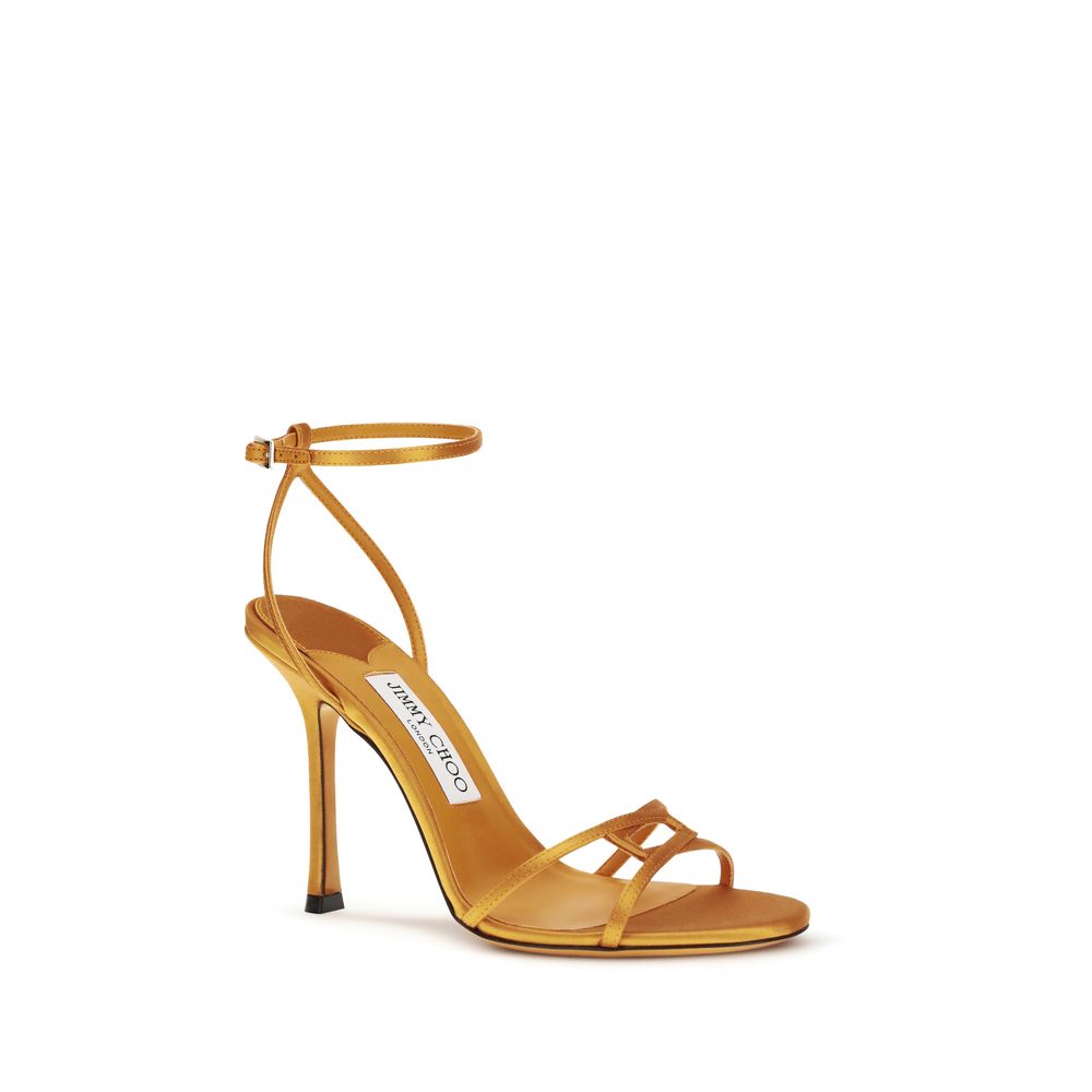 Jimmy Choo Leo Silk Stiletto Heel Sandals - Sunset Orange