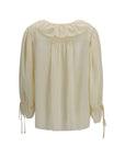 Chloé Silk Ruffled V-Neck Blouse & Shirt - Ivory/Beige