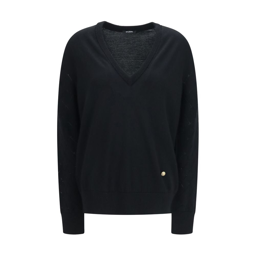 Balmain Merino Wool V-Neck Sweater - Black