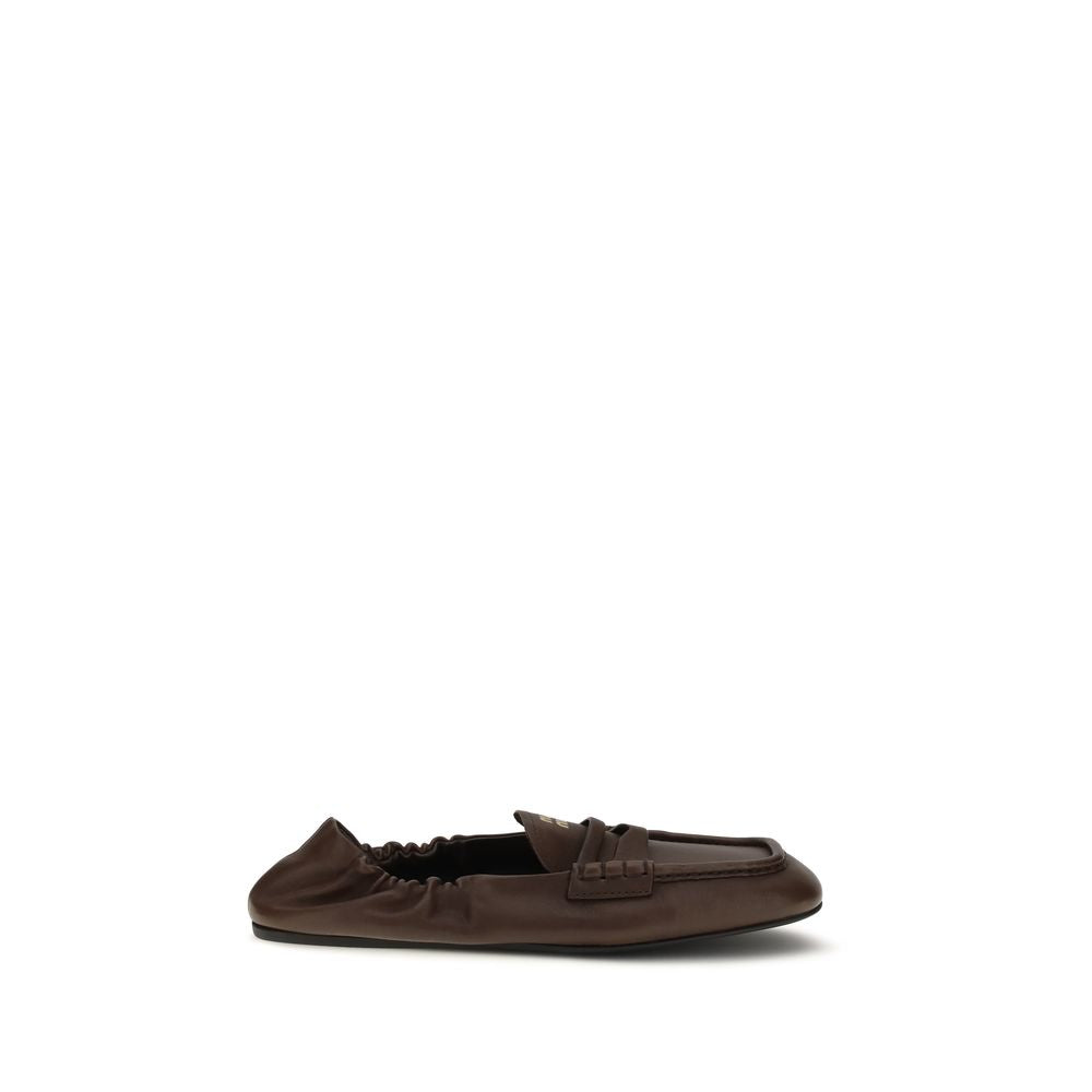 Miu Miu Ruches Leather Slip-On Loafers - Brown