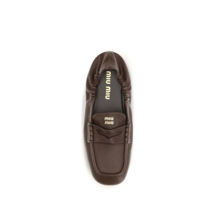 Miu Miu Ruches Leather Slip-On Loafers - Brown