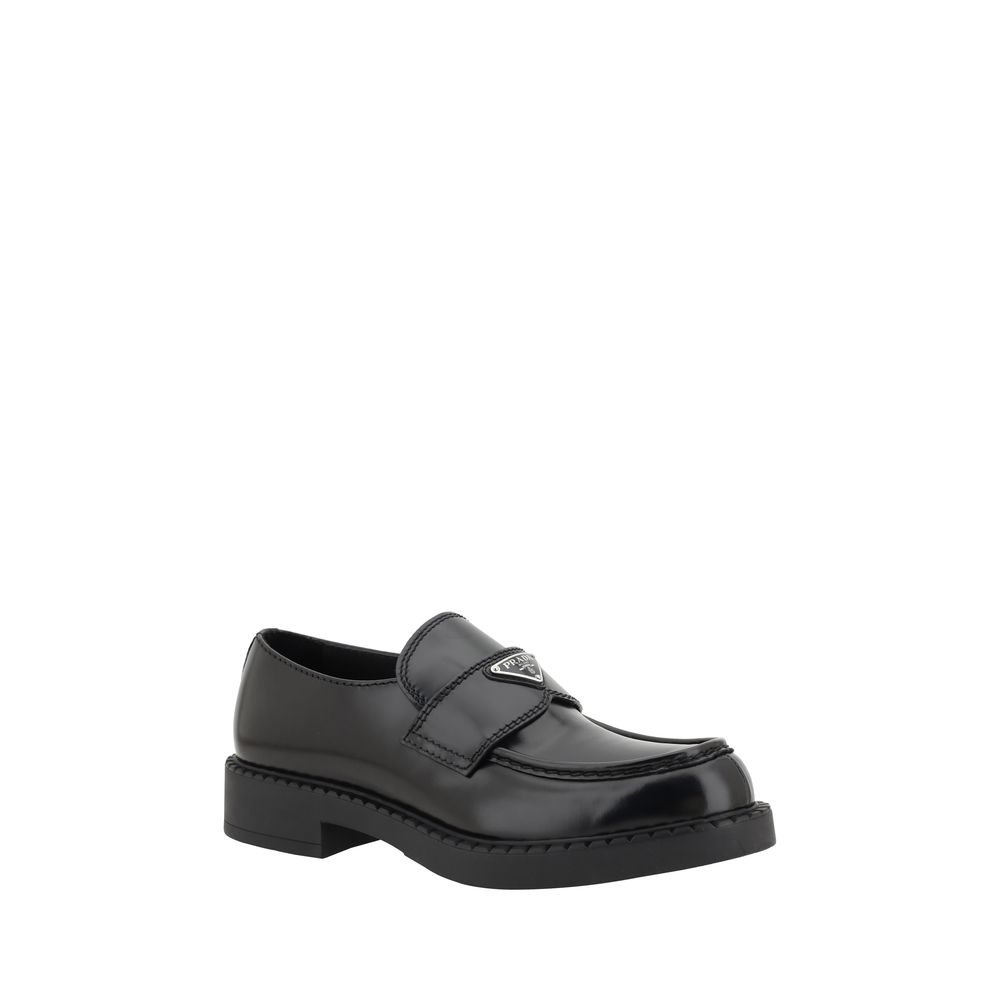 Prada Leather Heeled Loafers - Black