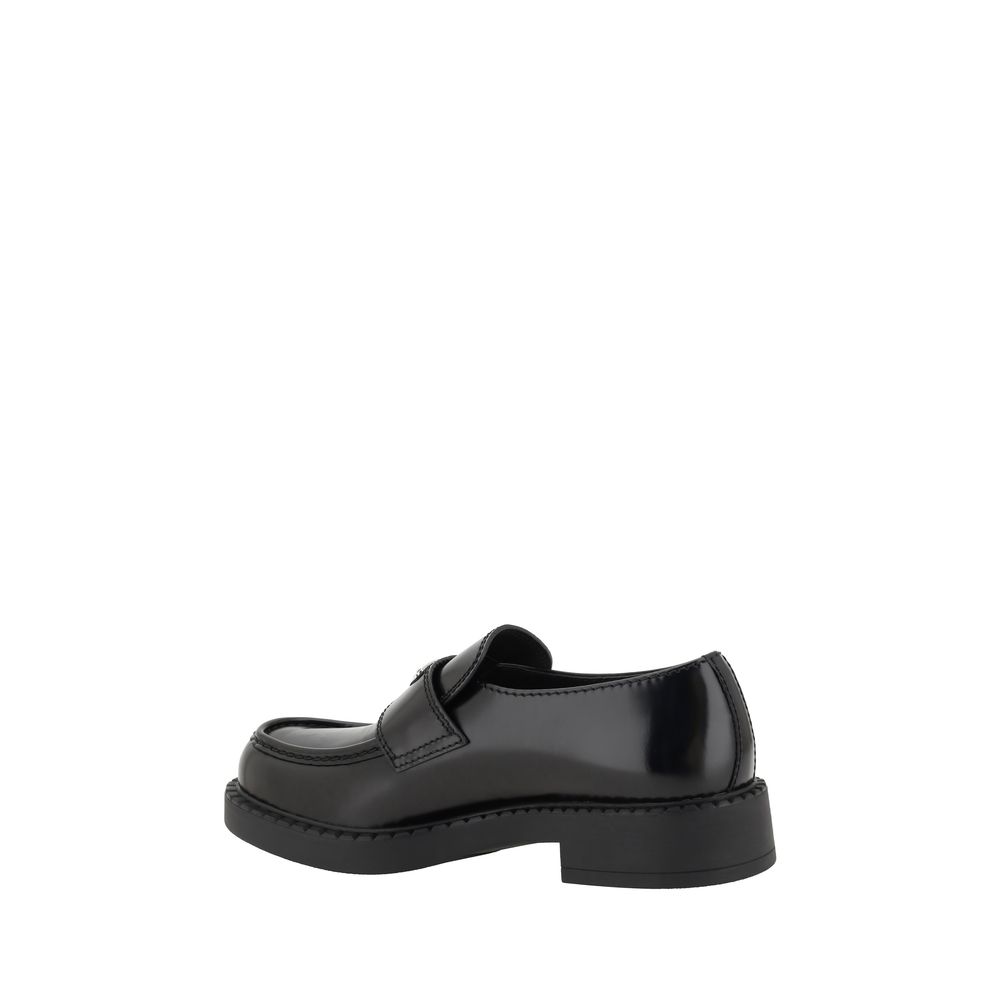 Prada Leather Heeled Loafers - Black